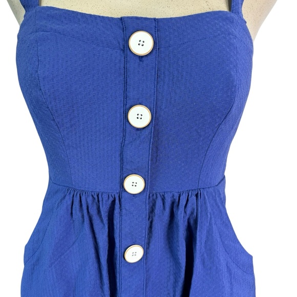 ANTHROPOLOGIE Maeve Rosemary Indigo Midi Dress Size 2 Button Front Pockets - Picture 3 of 11